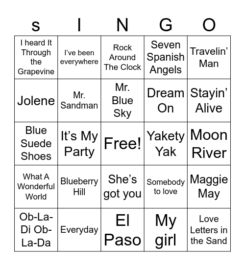 Music Bingo Card