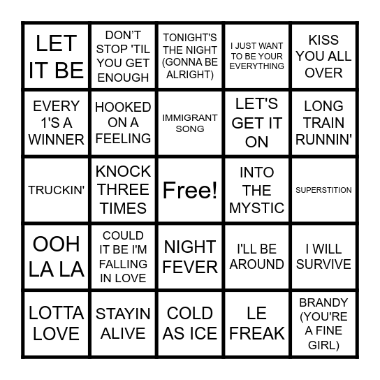 BEST OF THE 70'S Bingo Card