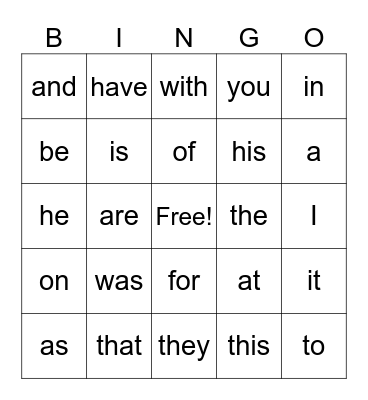 Heart Words Weeks 1-5 Bingo Card