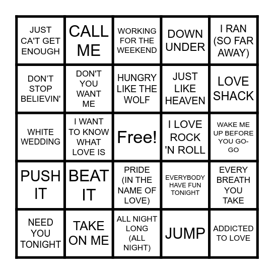 BEST OF THE 80'S Bingo Card