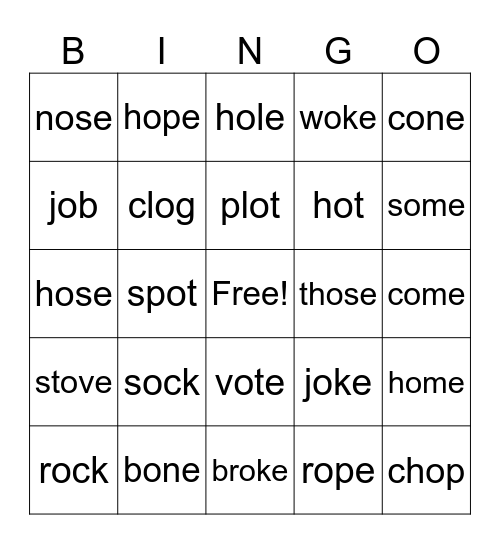 Short O and Long O Bingo Card