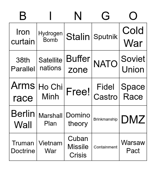 Cold War Bingo Card