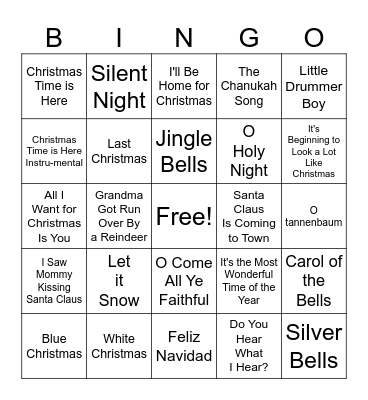 Holiday Song Bingo Card