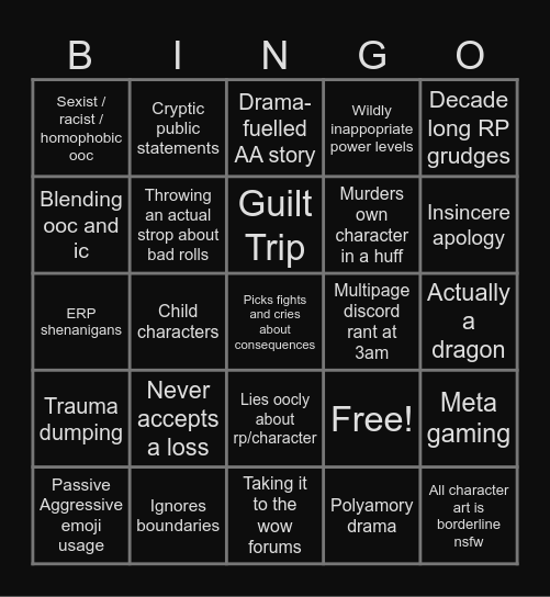 Black Swan Bullshit Bingo Card