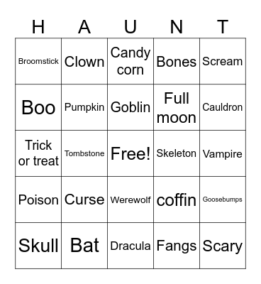 Halloween HAUNT Bingo Card
