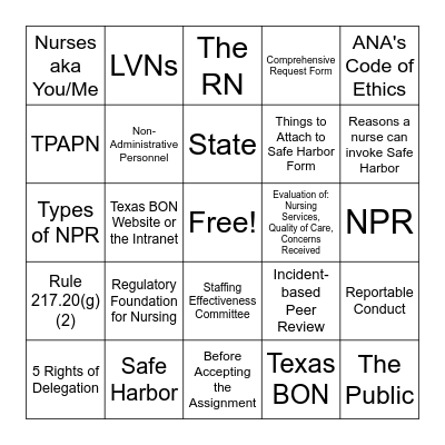 Professional Practice Bingo Card