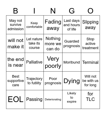 Euphemism Bingo Card