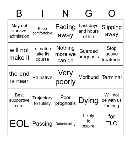 Euphemism Bingo Card
