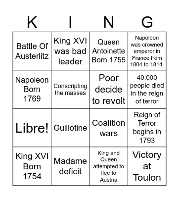 French Revolution Bingo Card