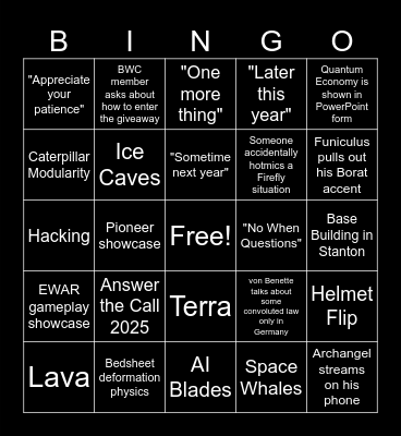 BWC CitizenCon 2954 Bingo Card