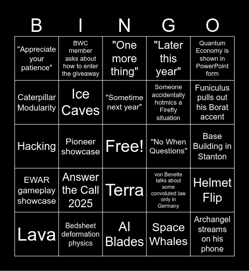 BWC CitizenCon 2954 Bingo Card