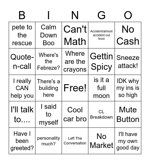 Untitled Bingo Card