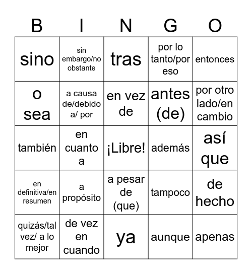 IB- Palabras Conectoras Bingo Card