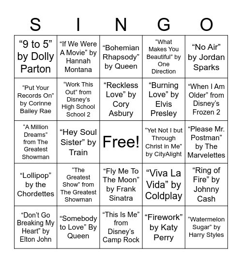 SINGO Bingo Card