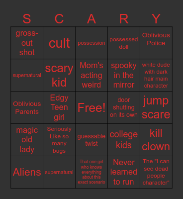 HORRORBLE Scary movies Bingo Card