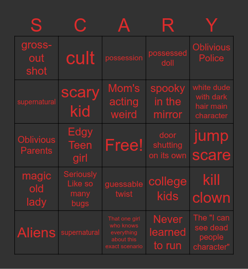 HORRORBLE Scary movies Bingo Card