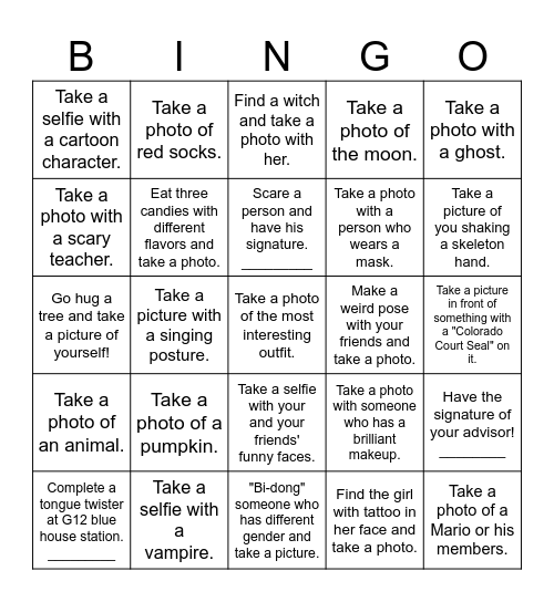 Halloween Scavenger Hunt Bingo!!! Bingo Card