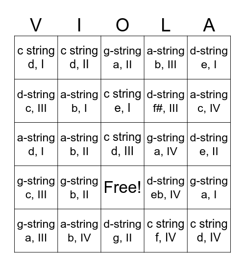 Finger Pattern Bingo Card