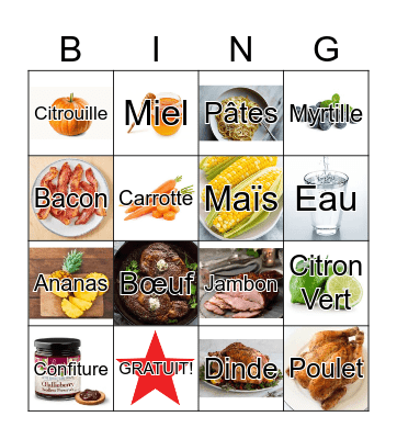 FRENCH FOOD BINGO Card