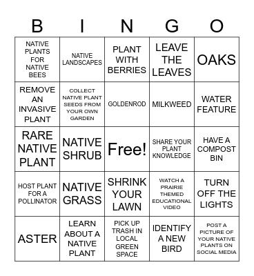NATIVE LANDSCAPES Bingo Card