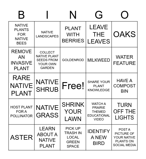 NATIVE LANDSCAPES Bingo Card