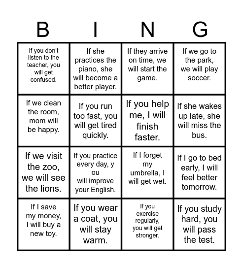 FIRST CONDITIONAL Bingo Card