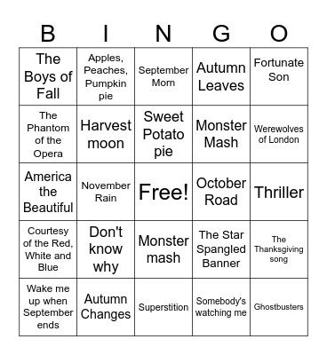 Fall Bingo Card