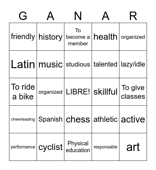 SPA 3 Unit 1 Vocab Bingo Card