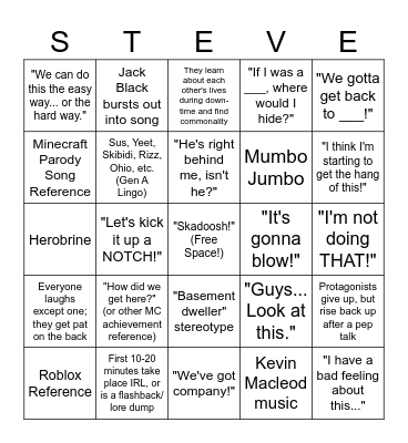 Minecraft Movie Bingo Card