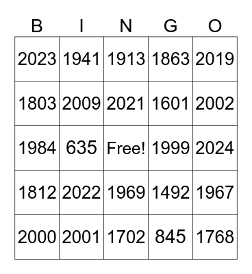 Signing Years Bingo Card