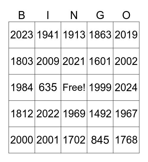 Signing Years Bingo Card