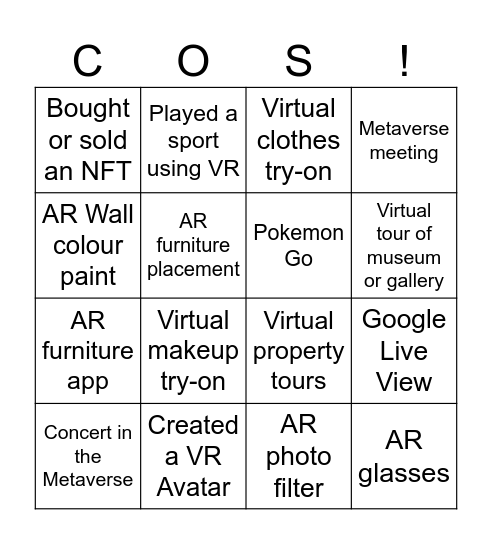 Parallel World Bingo - COS23! Bingo Card