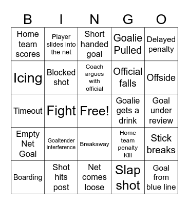 Hockey Bingo Card