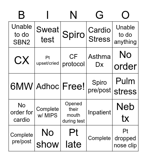 RC Week 2024 PFT Bingo Card