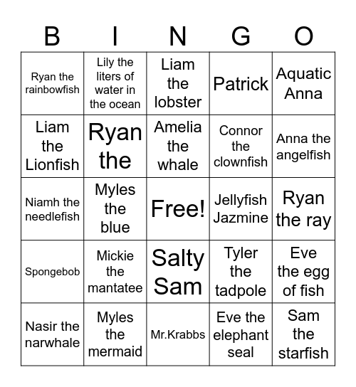 Under the Saxophone Sea! Bingo Card