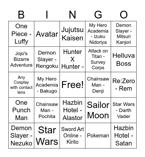 Planet Anime Bingo Card