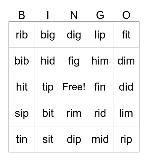 SPIRE Level 1 Lesson 2 Bingo Card