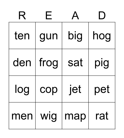 Rhyming Bingo Card
