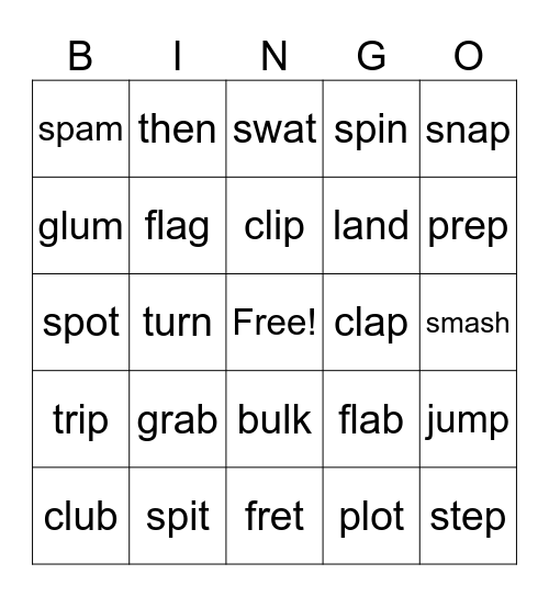 cvcc woords Bingo Card