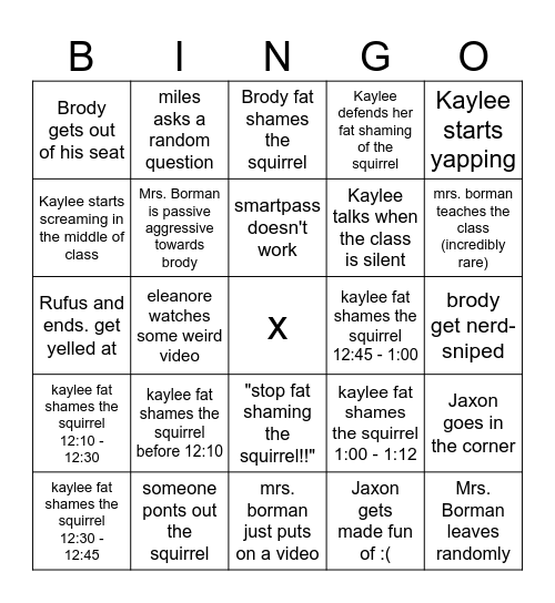 4th hr bingo Card