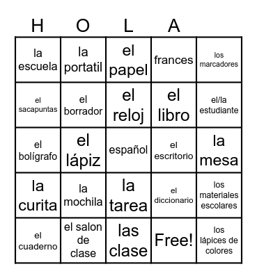 En la Escuela Bingo Card