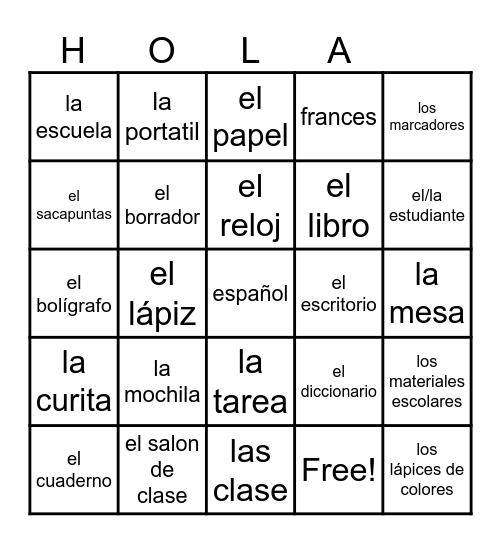 En la Escuela Bingo Card