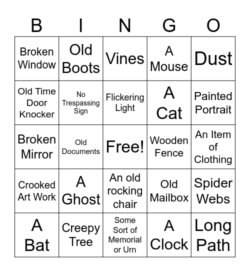 Haunted House BINGO Challenge! Bingo Card