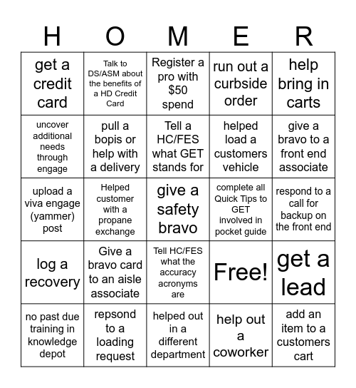 Front End Bingo Card