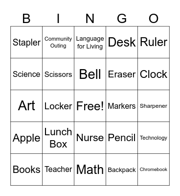 School Bingo Card