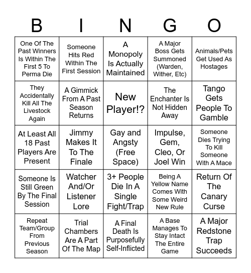 Life Series Season 6 BINGO!!! Bingo Card