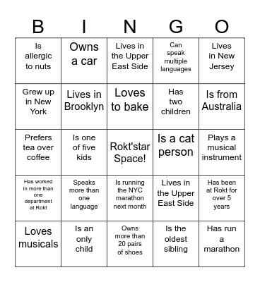 Rokt'Star Bingo Card