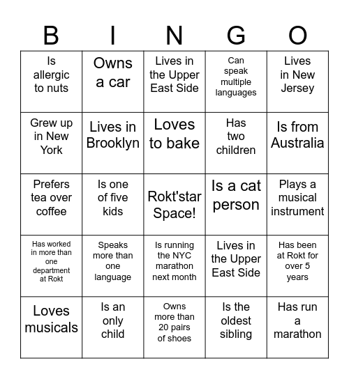 Rokt'Star Bingo Card