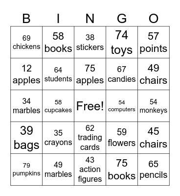 Addition Bingo Card
