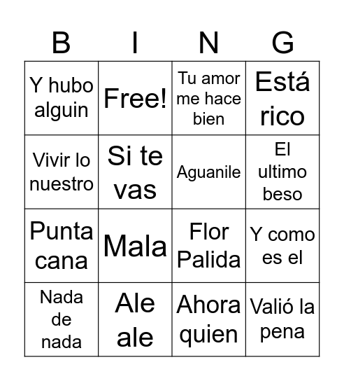 Marc anthony Bingo Card